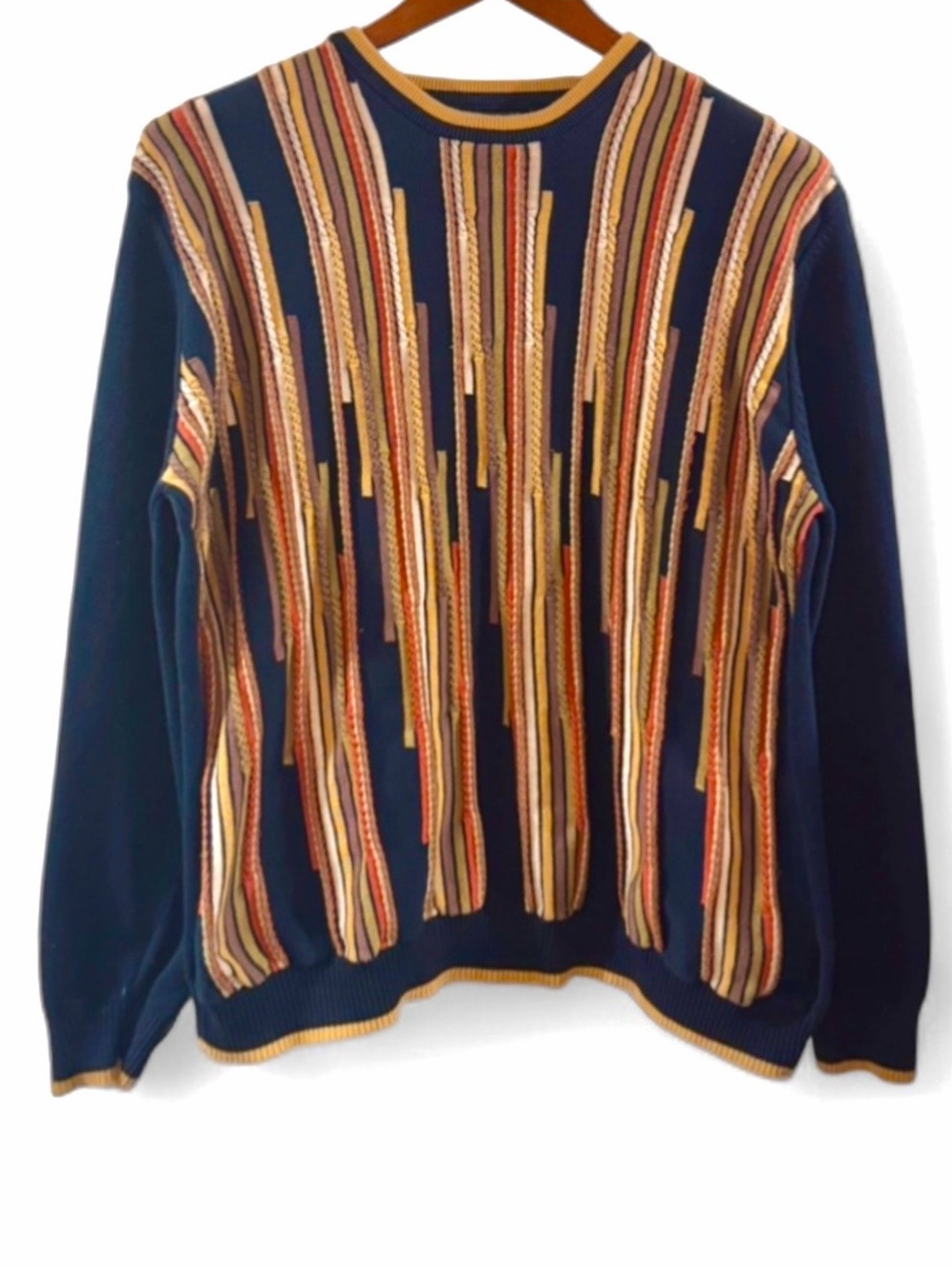 VTG Coogi-Style 3D Design Navy Crewneck Sweater Size Men’s Large